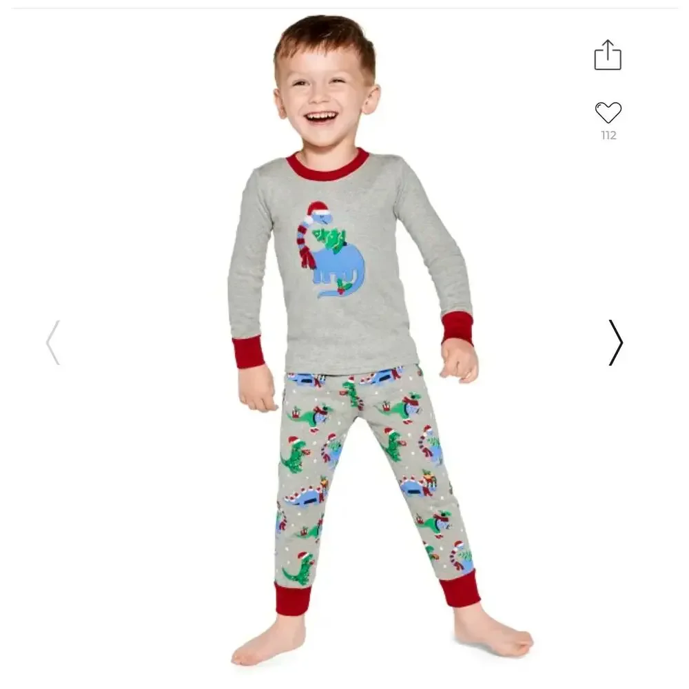 NWT Gymboree Boys Grey W/Christmas Dinosaur Cotton Pajamas